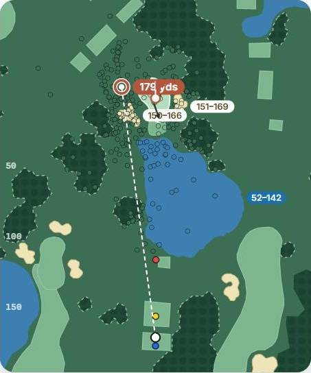 Simulated tee shots on the 7th at The Belfry Brabazon, aimed left of the flag