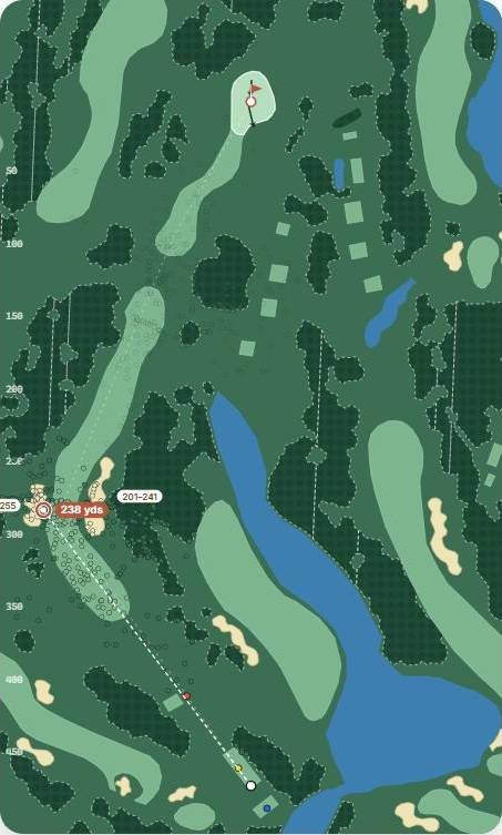 Map of hole 17 at The Belfry · Brabazon, par 5, with the planned tee shot and simulated shots
